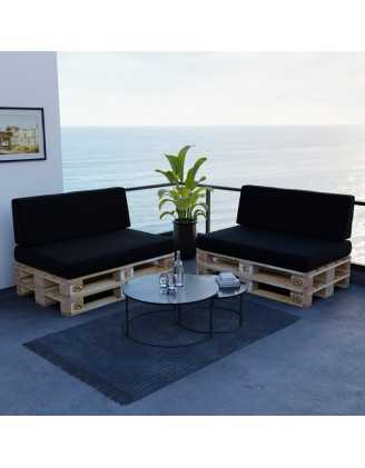 Set de 2 Coussins pour Palettes Imperméable 120x80 + 120x40 Noir