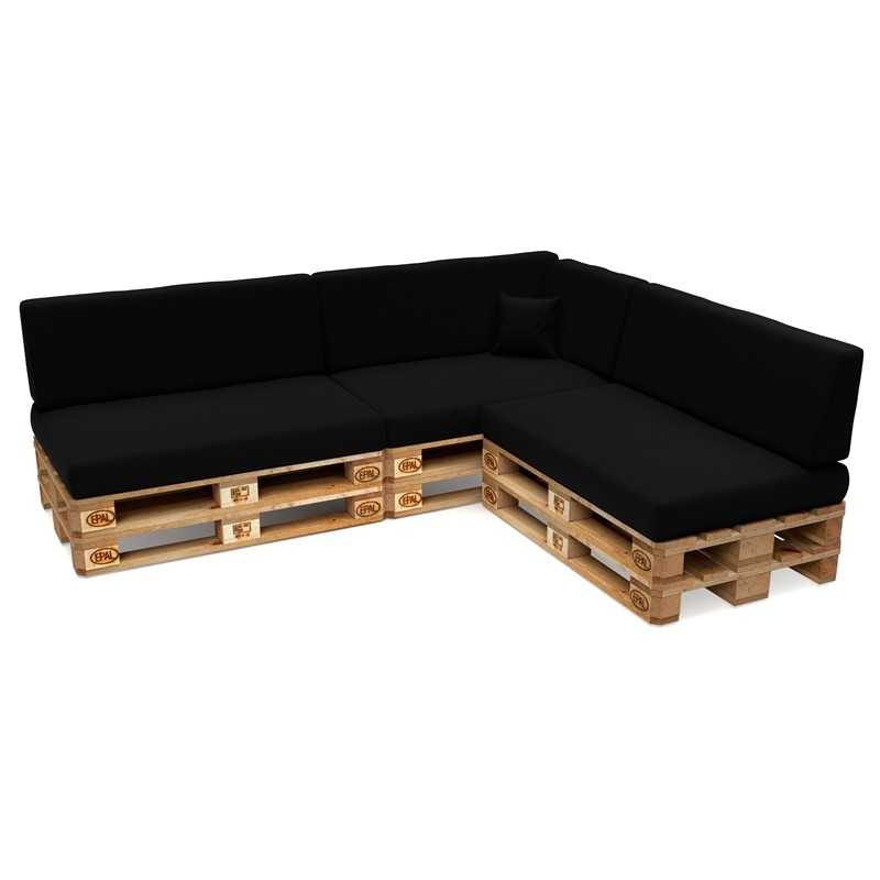 Set de 8 Coussins pour Palettes Imperméable 120x80 + 120x40 Noir