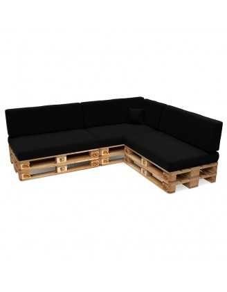 Set de 8 Coussins pour Palettes Imperméable 120x80 + 120x40 Noir