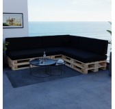 Set de 8 Coussins pour Palettes Imperméable 120x80 + 120x40 Noir