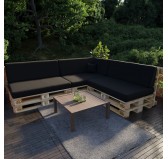 Set de 8 Coussins pour Palettes Imperméable 120x80 + 120x40 Noir
