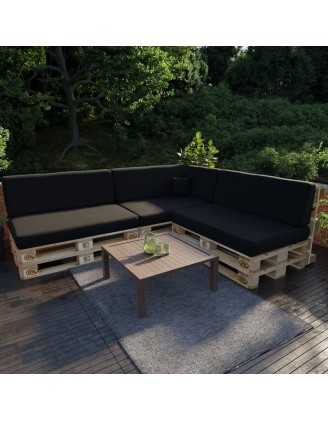 Set de 8 Coussins pour Palettes Imperméable 120x80 + 120x40 Noir