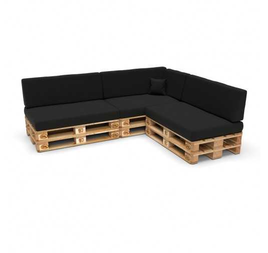 Set de 8 Coussins pour Palettes 120x80 + 120x40 Noir