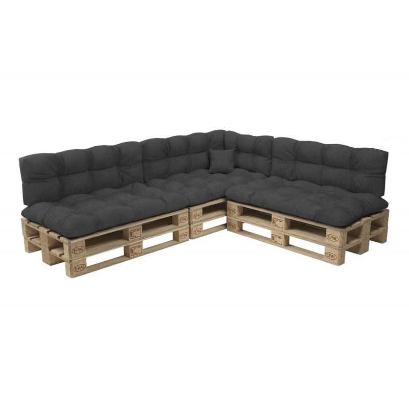 Set de 8 Coussins Matelassés pour Palettes 120x80 + 120x40 Anthracite