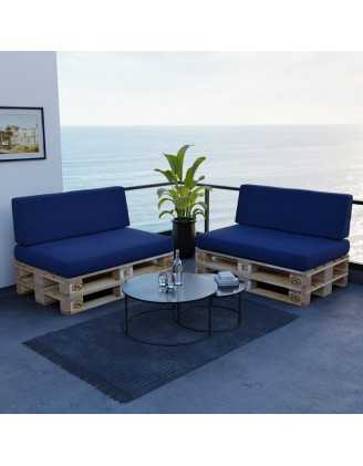 Set de 2 Coussins pour Palettes 120x80 + 120x40 Bleu Foncé