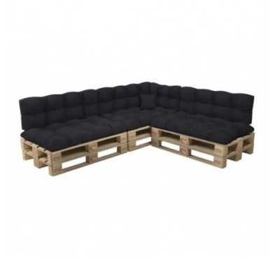 Set de 8 Coussins Matelassés pour Palettes 120x80 + 120x40 Noir