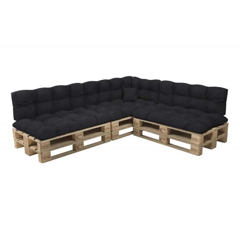 Set de 8 Coussins Matelassés pour Palettes 120x80 + 120x40 Noir